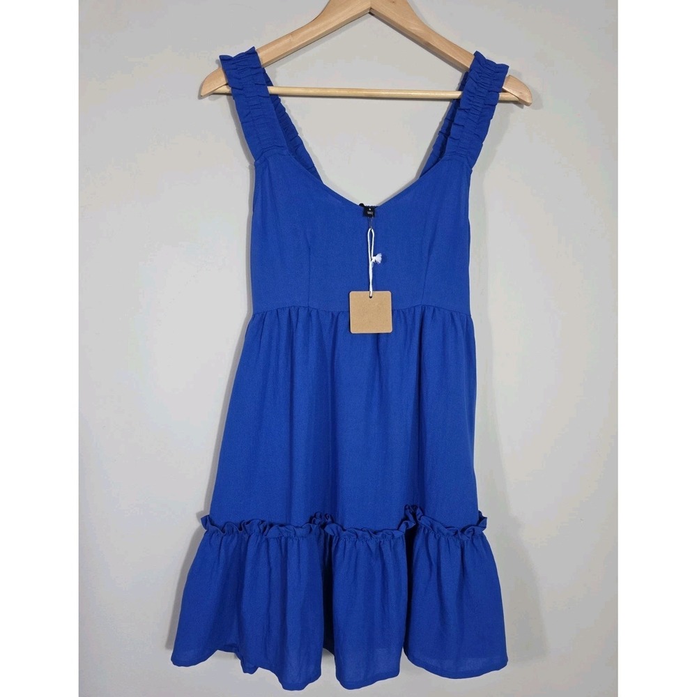 Blu Pepper Blue Tiered Ruffle Mini Dress Sleeveless V Neck Size S NWT - Picture 2 of 9